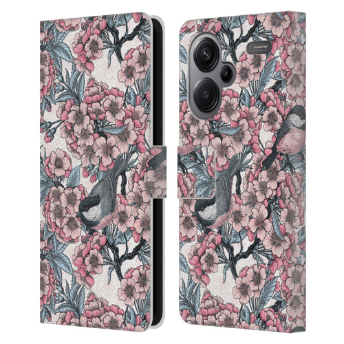 Katerina Kirilova Floral Patterns Cherry Garden Birds Leather Book Wallet Case Cover For Xiaomi Redmi Note 13 Pro Plus 5G