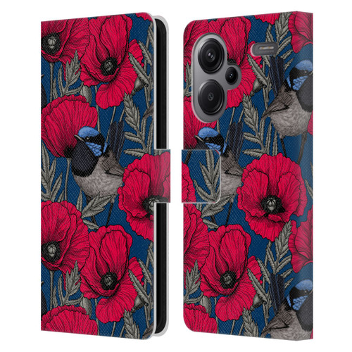 Katerina Kirilova Floral Patterns Fairy Wrens & Poppies Leather Book Wallet Case Cover For Xiaomi Redmi Note 13 Pro Plus 5G
