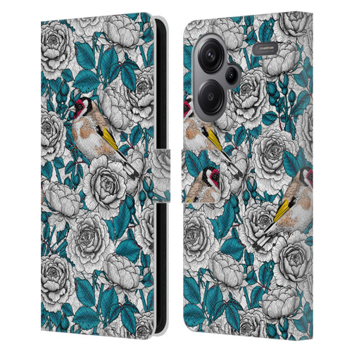 Katerina Kirilova Floral Patterns White Rose & Birds Leather Book Wallet Case Cover For Xiaomi Redmi Note 13 Pro Plus 5G