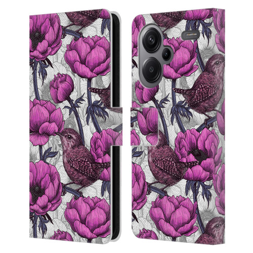 Katerina Kirilova Floral Patterns Wrens In Anemone Garden Leather Book Wallet Case Cover For Xiaomi Redmi Note 13 Pro Plus 5G