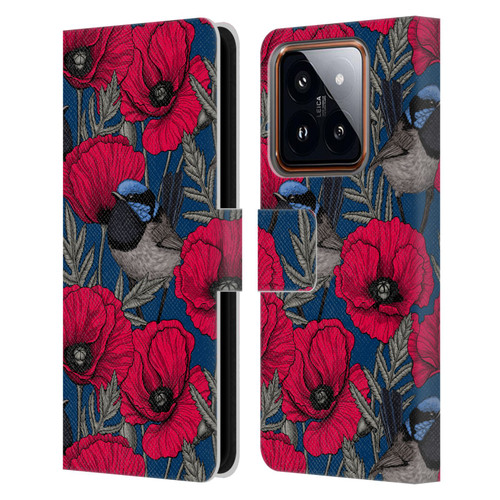 Katerina Kirilova Floral Patterns Fairy Wrens & Poppies Leather Book Wallet Case Cover For Xiaomi 14