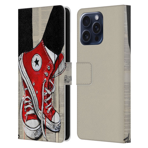 LouiJoverArt Red Ink Shoes Leather Book Wallet Case Cover For Apple iPhone 16 Pro Max