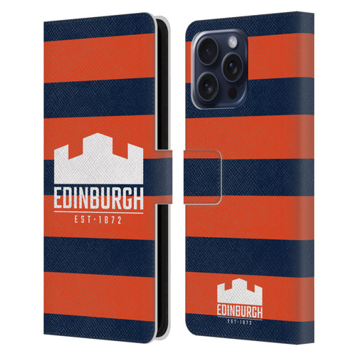Edinburgh Rugby Graphics Stripes Leather Book Wallet Case Cover For Apple iPhone 16 Pro Max