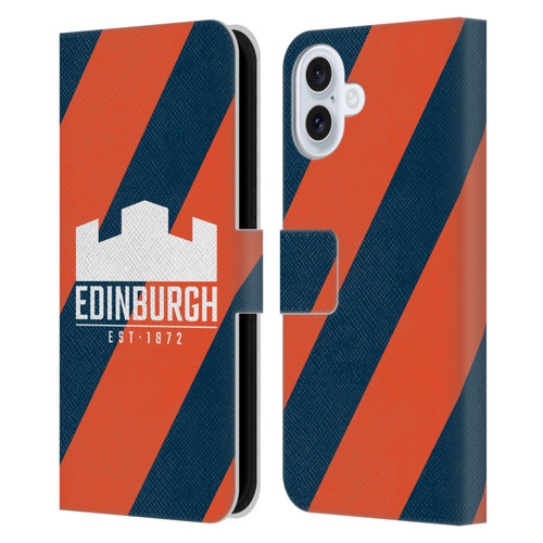 Edinburgh Rugby Logo Art Diagonal Stripes Leather Book Wallet Case Cover For Apple iPhone 16 Plus
