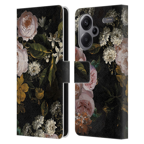 UtArt Antique Flowers Roses And Baby's Breath Leather Book Wallet Case Cover For Xiaomi Redmi Note 13 Pro Plus 5G