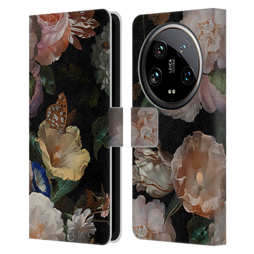 UtArt Antique Flowers Botanical Beauty Leather Book Wallet Case Cover For Xiaomi 14 Ultra