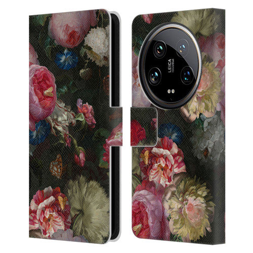 UtArt Antique Flowers Bouquet Leather Book Wallet Case Cover For Xiaomi 14 Ultra