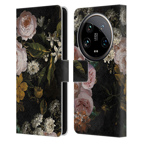 UtArt Antique Flowers Roses And Baby's Breath Leather Book Wallet Case Cover For Xiaomi 14 Ultra