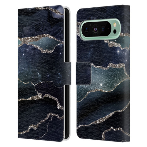UtArt Dark Night Marble Silver Midnight Sky Leather Book Wallet Case Cover For Google Pixel 9 Pro XL
