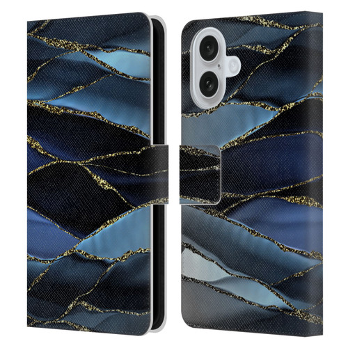 UtArt Dark Night Marble Deep Sparkle Waves Leather Book Wallet Case Cover For Apple iPhone 16