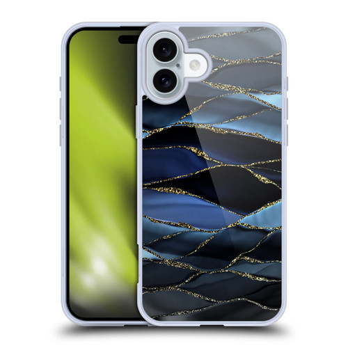 UtArt Dark Night Marble Deep Sparkle Waves Soft Gel Case for Apple iPhone 16 Plus