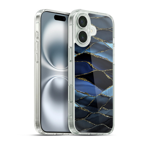 UtArt Dark Night Marble Deep Sparkle Waves Soft Gel Case for Apple iPhone 16 Plus & MagSafe