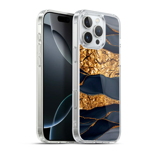 UtArt Dark Night Marble Gold Foil And Ink Soft Gel Case for Apple iPhone 16 Pro Max & MagSafe