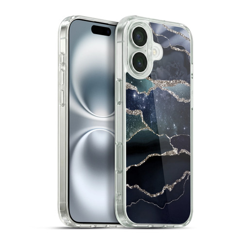 UtArt Dark Night Marble Silver Midnight Sky Soft Gel Case for Apple iPhone 16 Plus & MagSafe