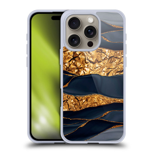 UtArt Dark Night Marble Gold Foil And Ink Soft Gel Case for Apple iPhone 16 Pro