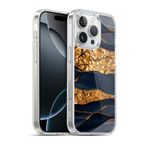 UtArt Dark Night Marble Gold Foil And Ink Soft Gel Case for Apple iPhone 16 Pro & MagSafe