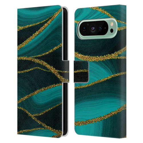 UtArt Malachite Emerald Turquoise Shimmers Leather Book Wallet Case Cover For Google Pixel 9 Pro XL