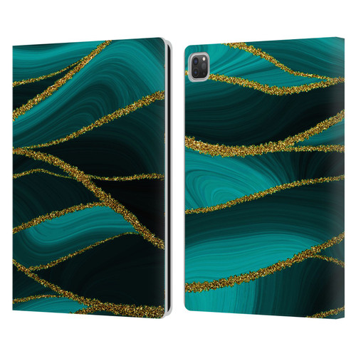 UtArt Malachite Emerald Turquoise Shimmers Leather Book Wallet Case Cover For Apple iPad Pro 13 M4 2024