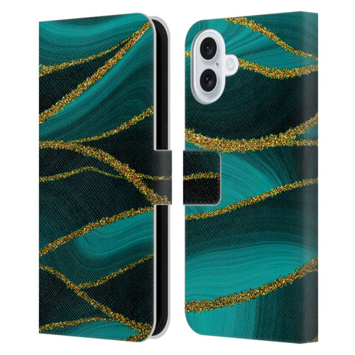 UtArt Malachite Emerald Turquoise Shimmers Leather Book Wallet Case Cover For Apple iPhone 16 Plus