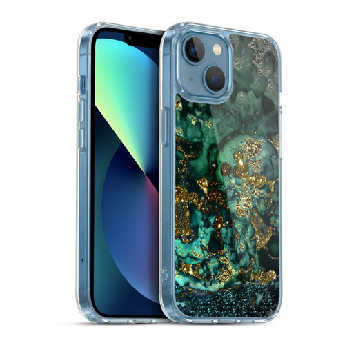 UtArt Malachite Emerald Gold And Seafoam Green Soft Gel Case for Apple iPhone 13 Mini & MagSafe