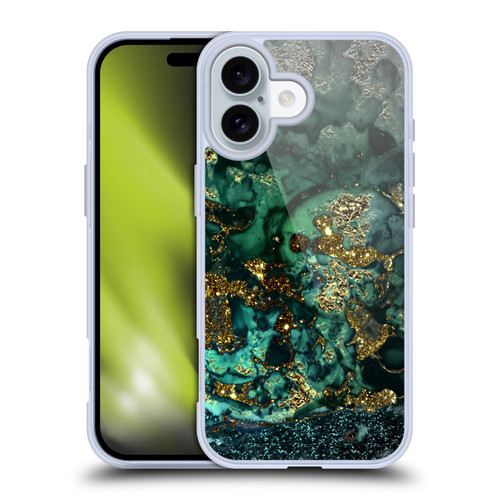 UtArt Malachite Emerald Gold And Seafoam Green Soft Gel Case for Apple iPhone 16