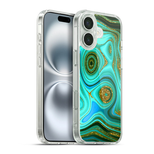 UtArt Malachite Emerald Liquid Gem Soft Gel Case for Apple iPhone 16 Plus & MagSafe