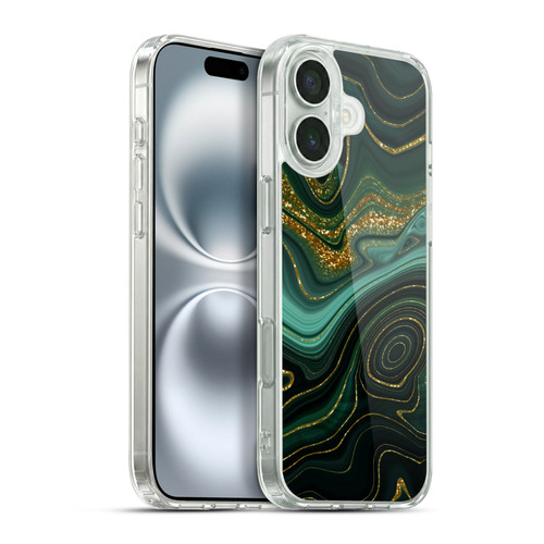 UtArt Malachite Emerald Gilded Teal Soft Gel Case for Apple iPhone 16 Plus & MagSafe