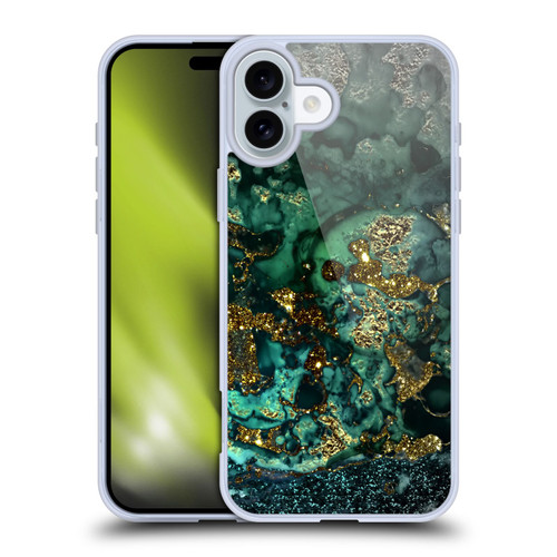 UtArt Malachite Emerald Gold And Seafoam Green Soft Gel Case for Apple iPhone 16 Plus