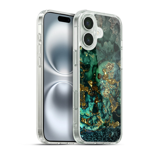 UtArt Malachite Emerald Gold And Seafoam Green Soft Gel Case for Apple iPhone 16 Plus & MagSafe
