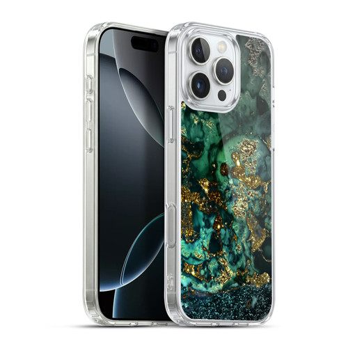 UtArt Malachite Emerald Gold And Seafoam Green Soft Gel Case for Apple iPhone 16 Pro Max & MagSafe
