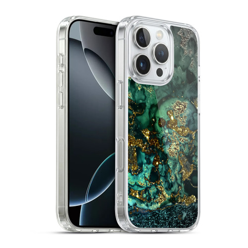 UtArt Malachite Emerald Gold And Seafoam Green Soft Gel Case for Apple iPhone 16 Pro & MagSafe