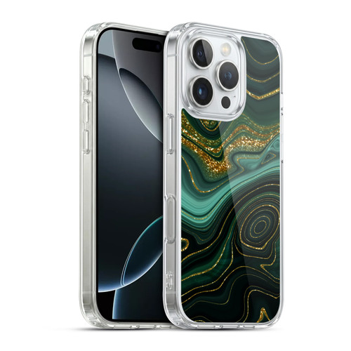 UtArt Malachite Emerald Gilded Teal Soft Gel Case for Apple iPhone 16 Pro & MagSafe