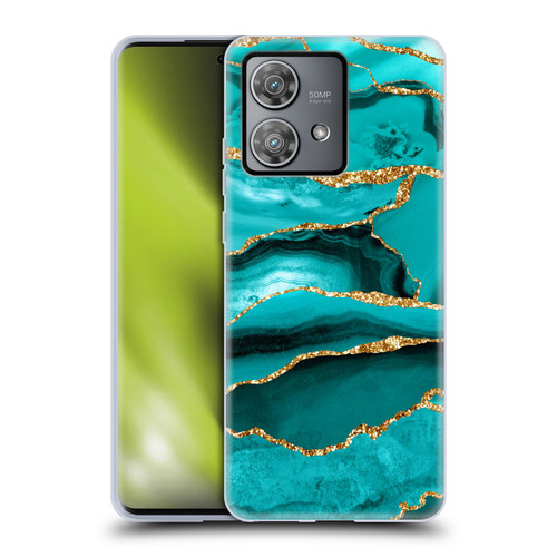 UtArt Malachite Emerald Aquamarine Gold Waves Soft Gel Case for Motorola Edge 40 Neo 5G