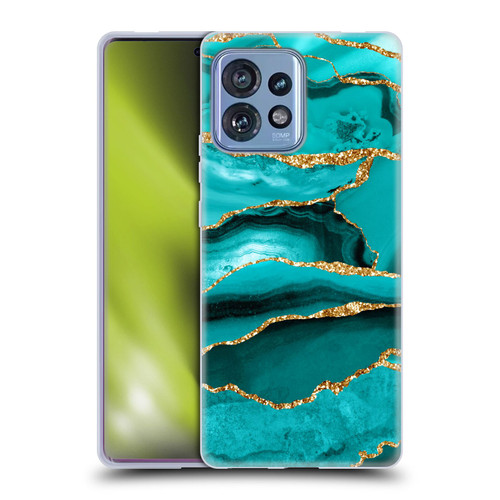 UtArt Malachite Emerald Aquamarine Gold Waves Soft Gel Case for Motorola Moto Edge 40 Pro