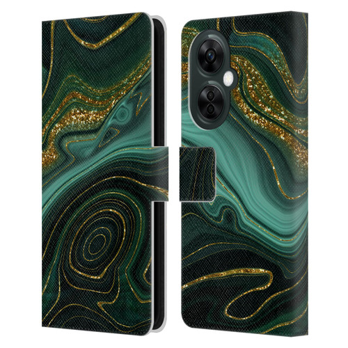 UtArt Malachite Emerald Gilded Teal Leather Book Wallet Case Cover For OnePlus Nord CE 3 Lite 5G