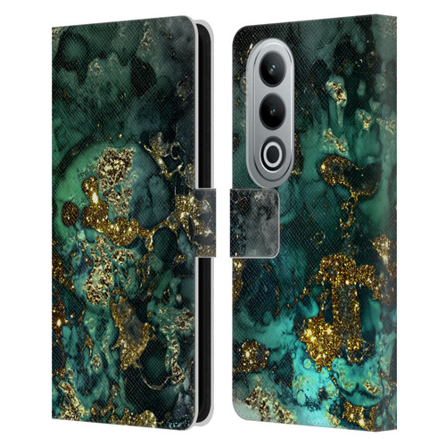 UtArt Malachite Emerald Gold And Seafoam Green Leather Book Wallet Case Cover For OPPO OnePlus Ace 3V 5G
