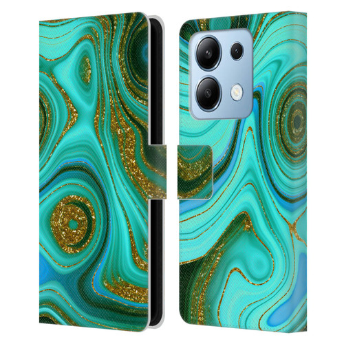 UtArt Malachite Emerald Liquid Gem Leather Book Wallet Case Cover For Xiaomi Redmi Note 13/13 Pro 5G