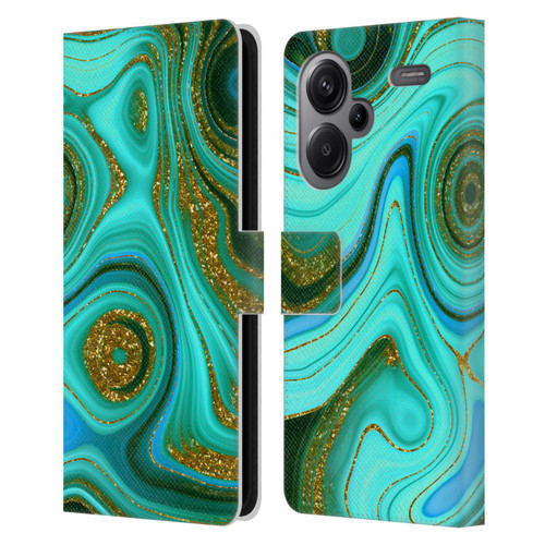 UtArt Malachite Emerald Liquid Gem Leather Book Wallet Case Cover For Xiaomi Redmi Note 13 Pro Plus 5G