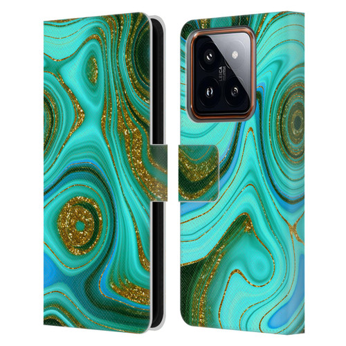 UtArt Malachite Emerald Liquid Gem Leather Book Wallet Case Cover For Xiaomi 14