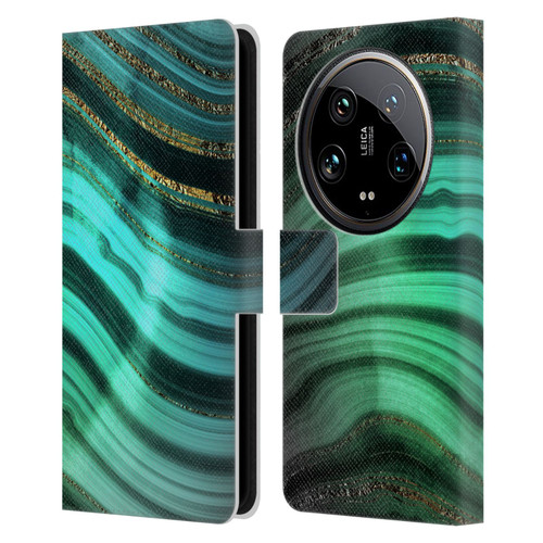 UtArt Malachite Emerald Glitter Gradient Leather Book Wallet Case Cover For Xiaomi 14 Ultra