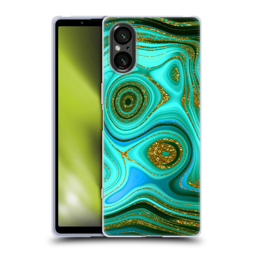 UtArt Malachite Emerald Liquid Gem Soft Gel Case for Sony Xperia 5 V 5G
