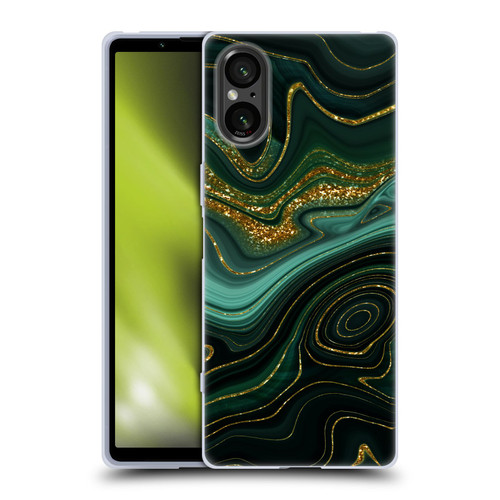 UtArt Malachite Emerald Gilded Teal Soft Gel Case for Sony Xperia 5 V 5G