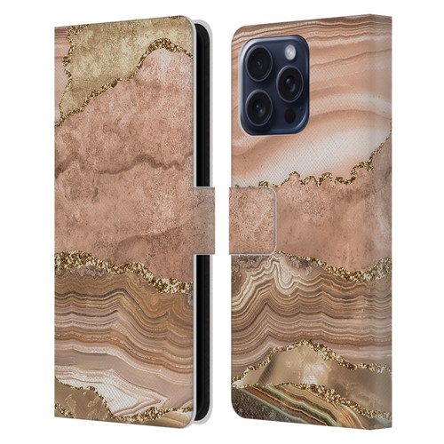 UtArt Wild Cat Marble Beige Gold Leather Book Wallet Case Cover For Apple iPhone 16 Pro Max