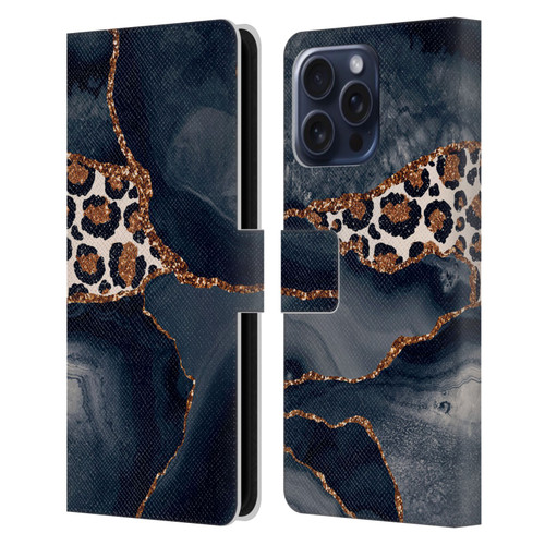 UtArt Wild Cat Marble Leopard Leather Book Wallet Case Cover For Apple iPhone 16 Pro Max