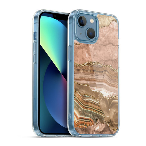 UtArt Wild Cat Marble Beige Gold Soft Gel Case for Apple iPhone 13 Mini & MagSafe