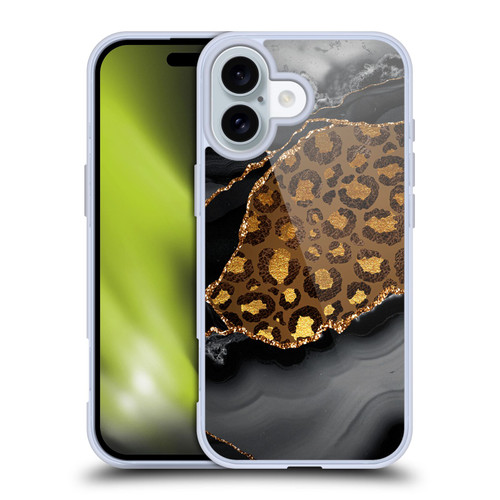 UtArt Wild Cat Marble Dark Gilded Leopard Soft Gel Case for Apple iPhone 16