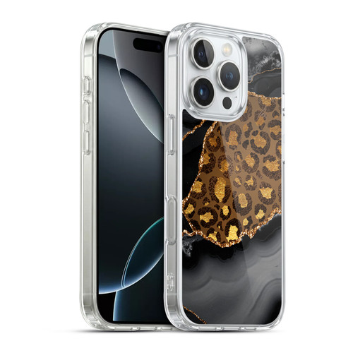 UtArt Wild Cat Marble Dark Gilded Leopard Soft Gel Case for Apple iPhone 16 Pro & MagSafe