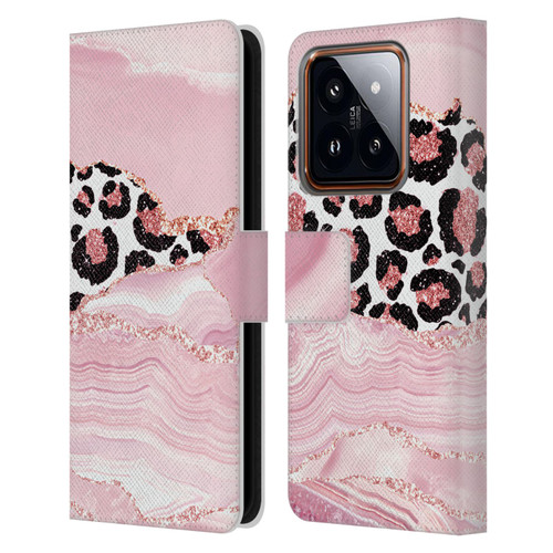 UtArt Wild Cat Marble Pink Glitter Leather Book Wallet Case Cover For Xiaomi 14