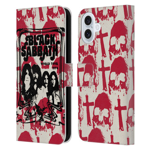 Black Sabbath Key Art Skull Cross World Tour Leather Book Wallet Case Cover For Apple iPhone 16 Plus