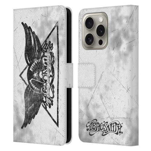 Aerosmith Black And White Triangle Winged Logo Leather Book Wallet Case Cover For Apple iPhone 16 Pro